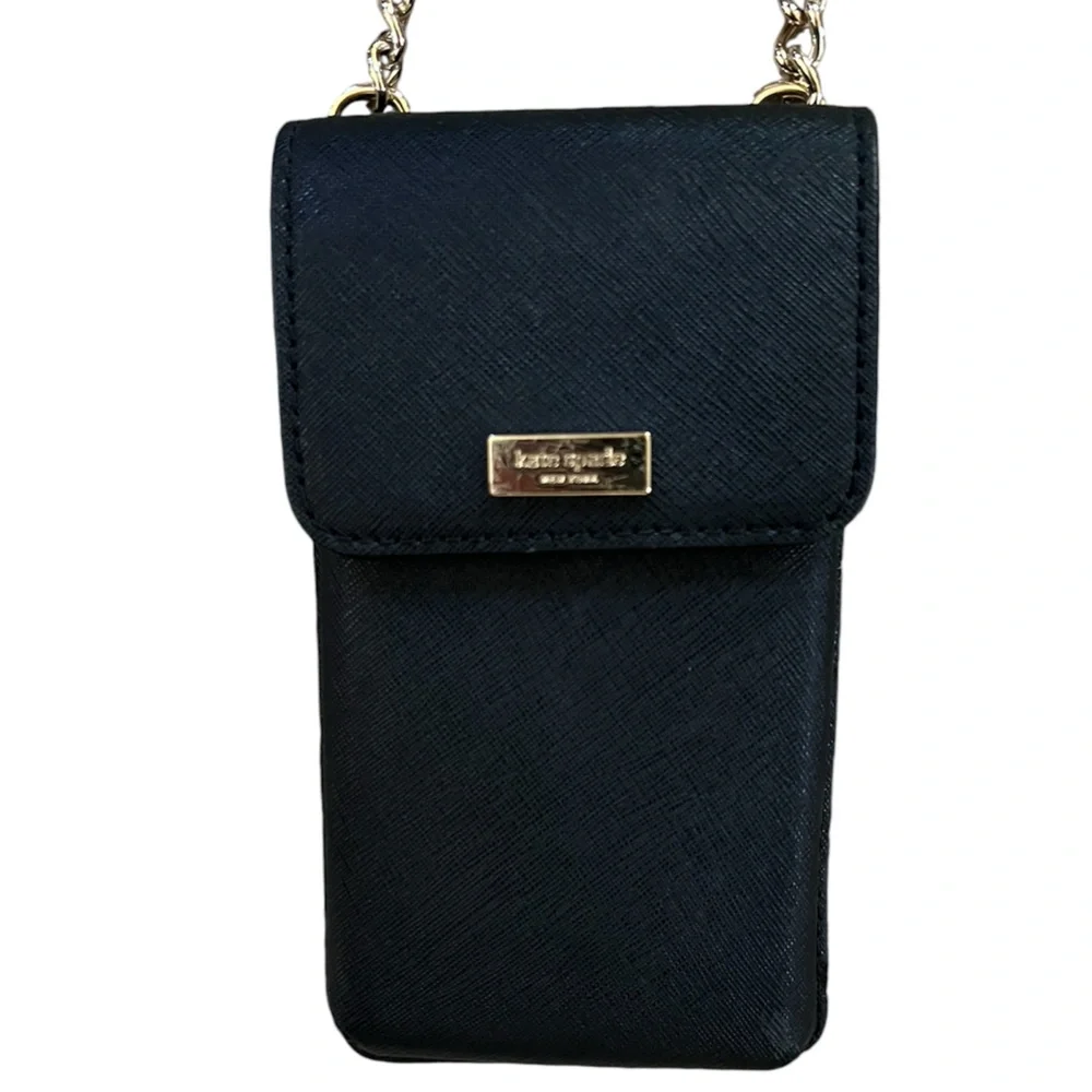 Kate Spade Black with Gold‎ Chain North South Flap Phone Crossbody Bag
